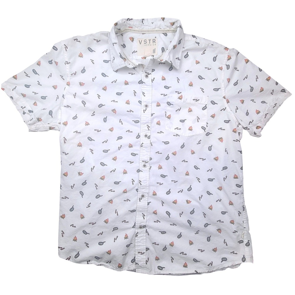 Camping Campfire Bacon Egg Cotton Button Up White Shirt Mens XXL VSTR Premium